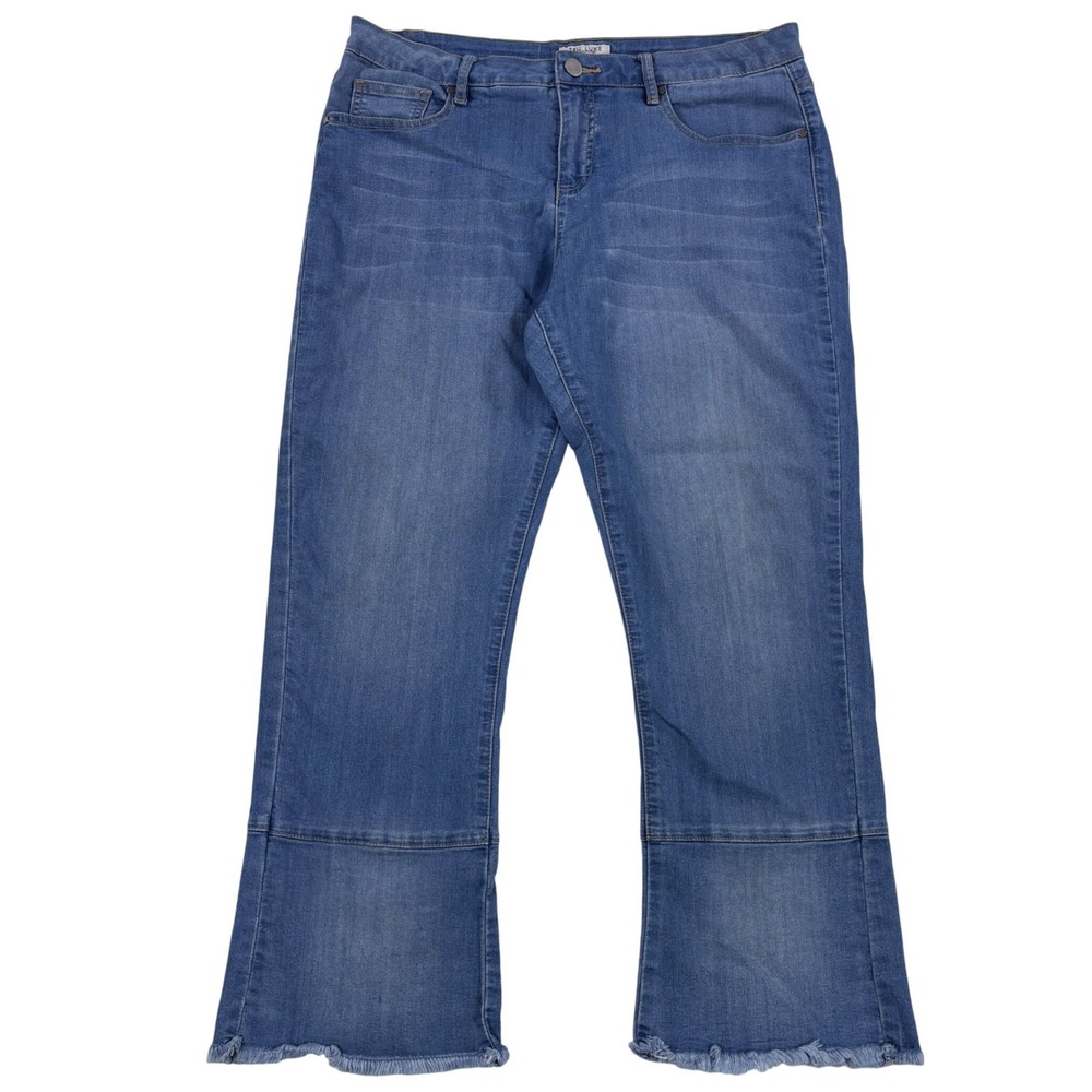 Tru Luxe Frayed Bell Crop Jeans Womens 12 Medium Wash Flared Raw Hem T19222PM